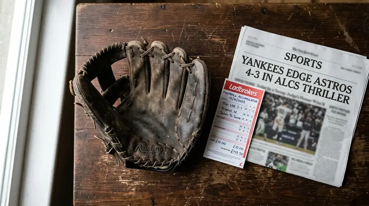 Baseball glove resting on a betting slip with American and British terminology side by side