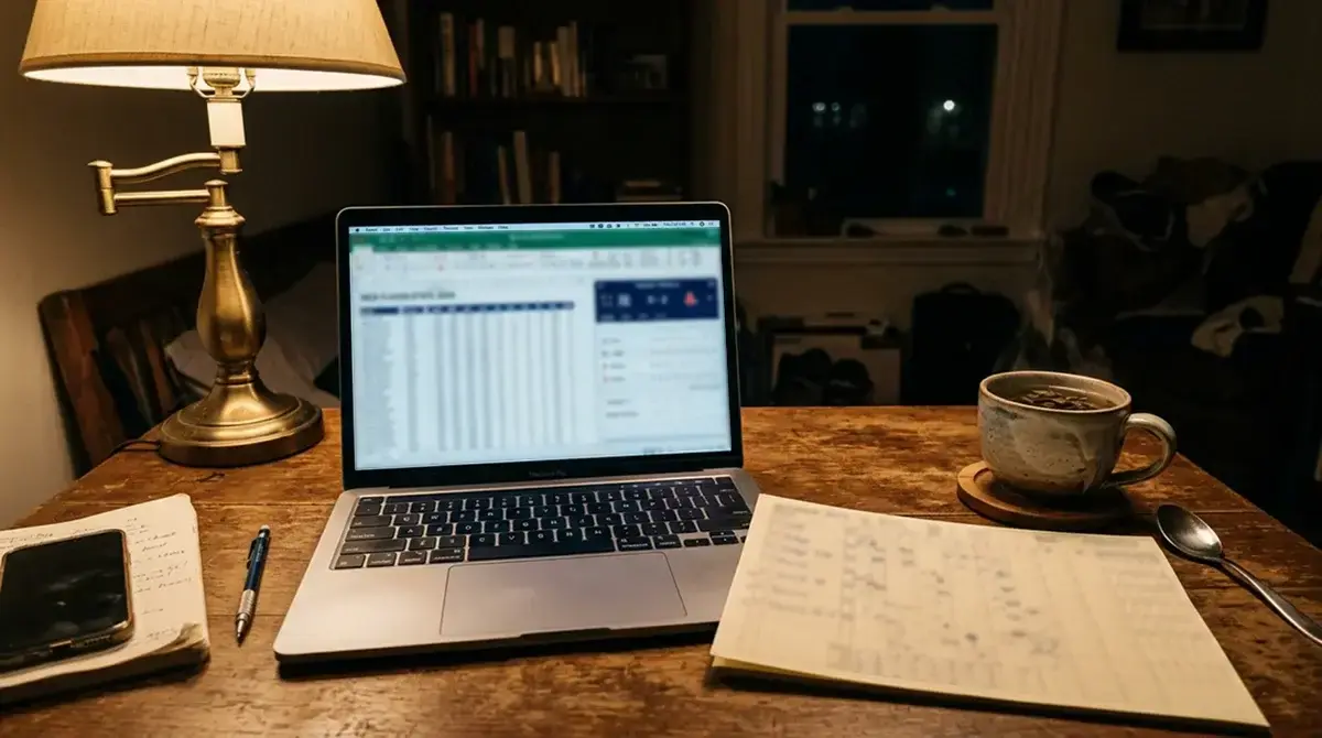 Baseball scorecard and laptop showing MLB statistics on a desk set up for daily picks research