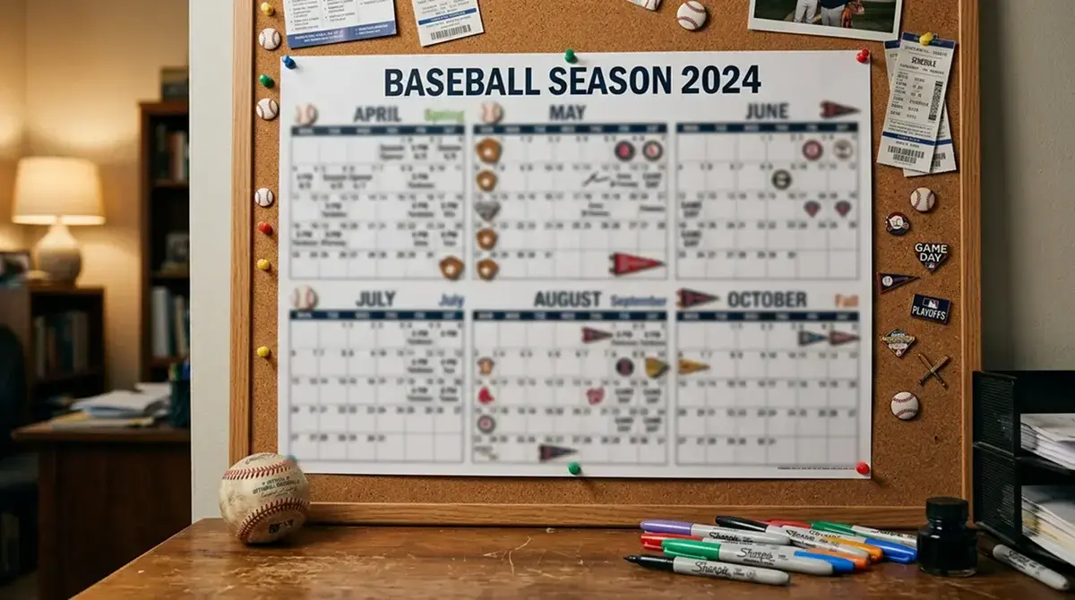 Baseball calendar showing a full 162-game MLB regular season schedule